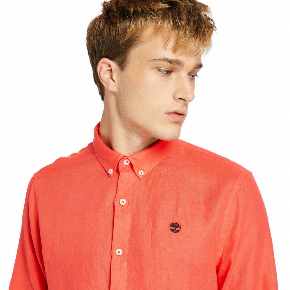 Pánské Košile Timberland Mill River LS Linen Červené | TI14536-035