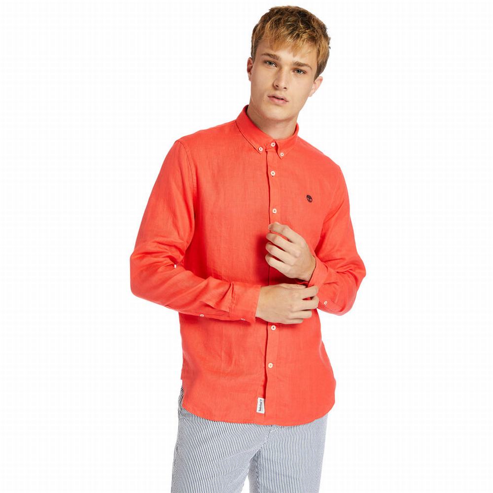 Pánské Košile Timberland Mill River LS Linen Červené | TI14536-035