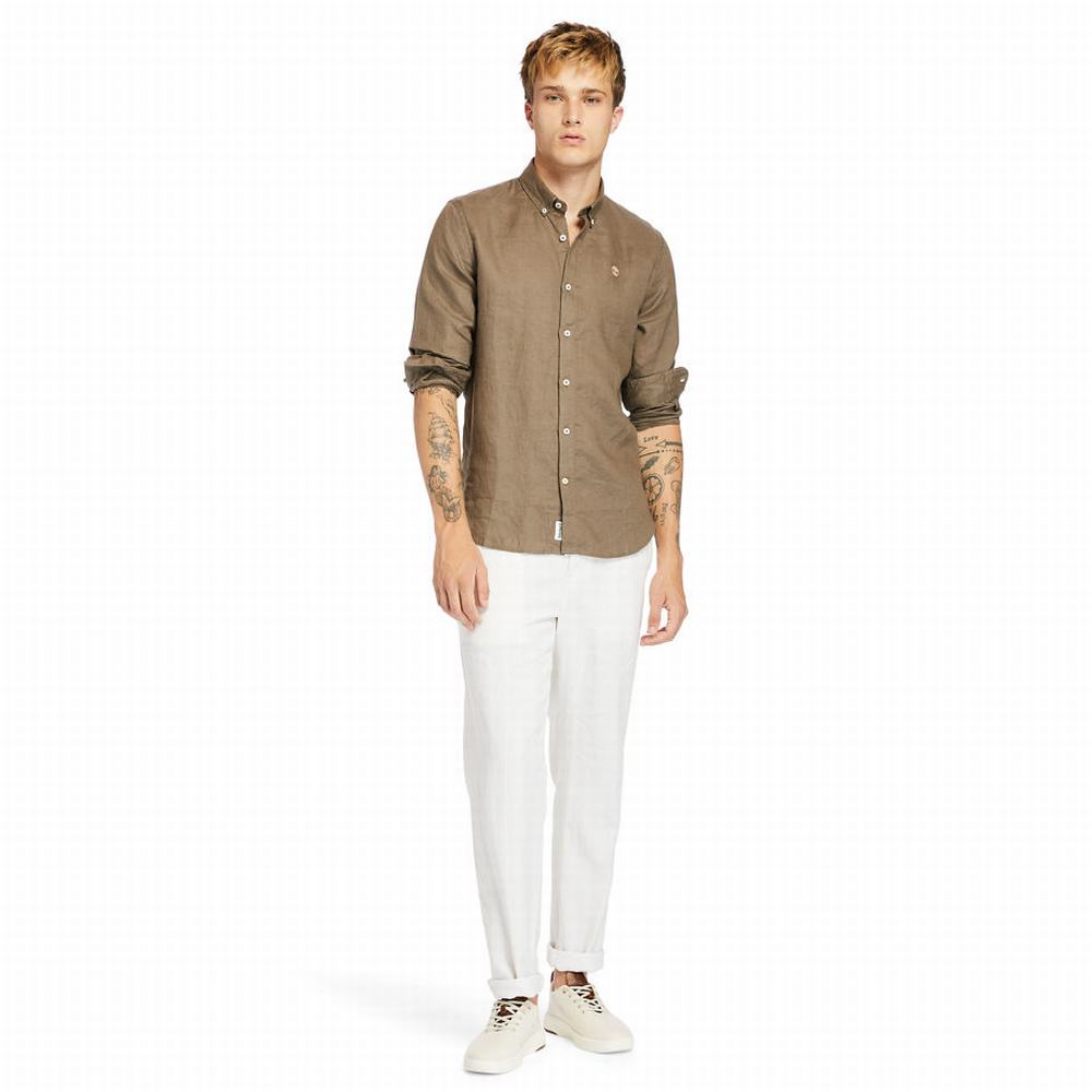 Pánské Košile Timberland Mill River LS Linen Hnědé | TI40273-853