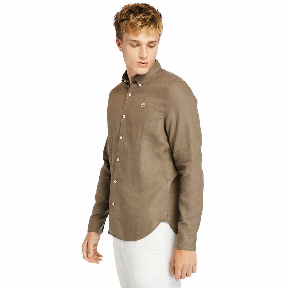 Pánské Košile Timberland Mill River LS Linen Hnědé | TI40273-853