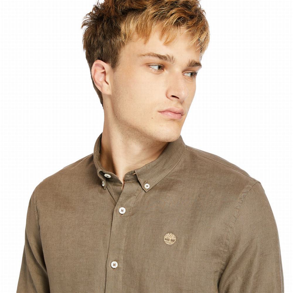 Pánské Košile Timberland Mill River LS Linen Hnědé | TI40273-853