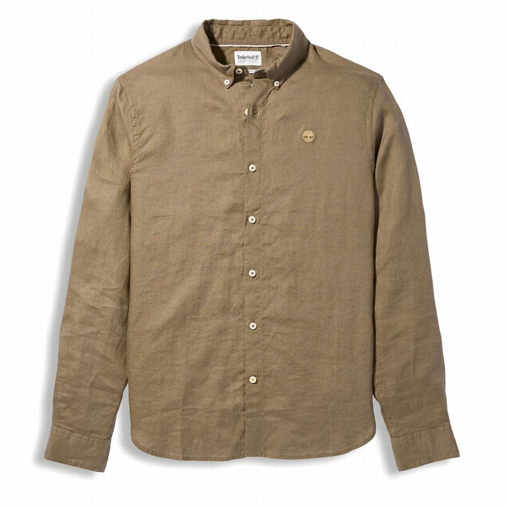 Pánské Košile Timberland Mill River LS Linen Hnědé | TI40273-853