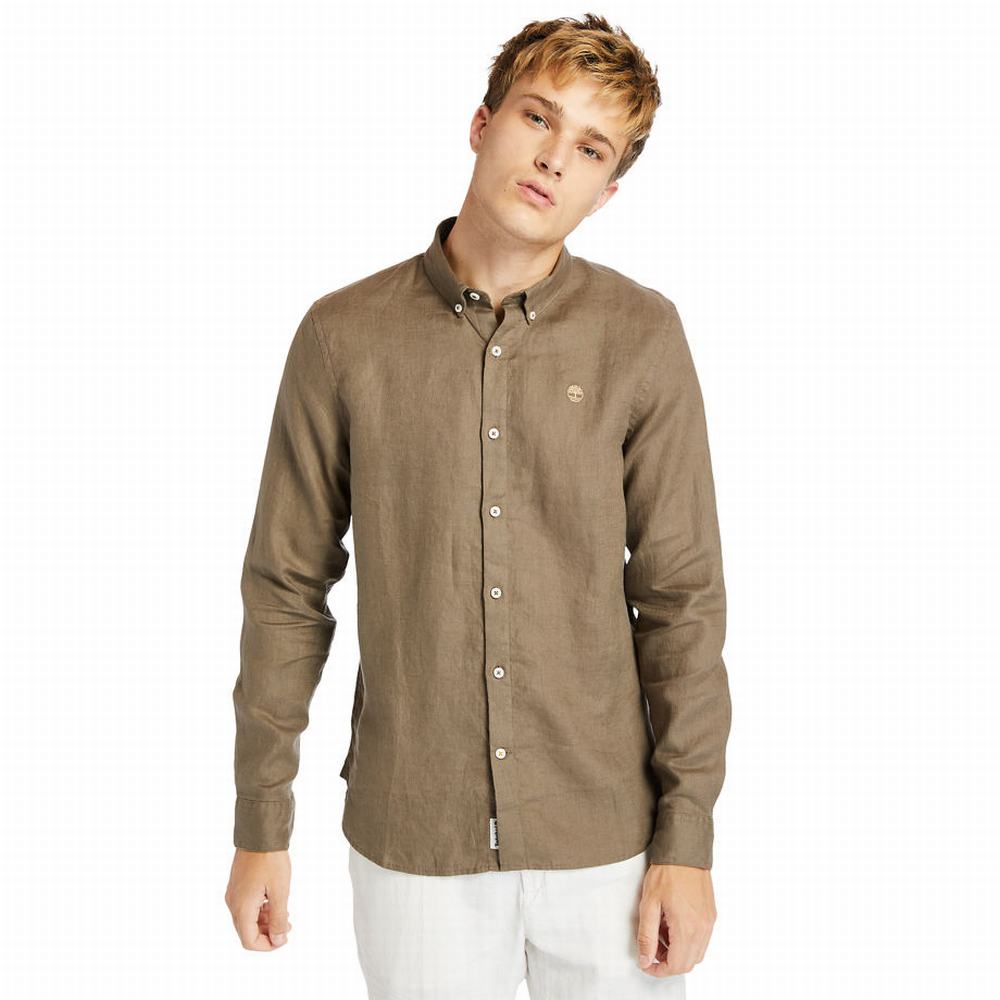 Pánské Košile Timberland Mill River LS Linen Hnědé | TI40273-853