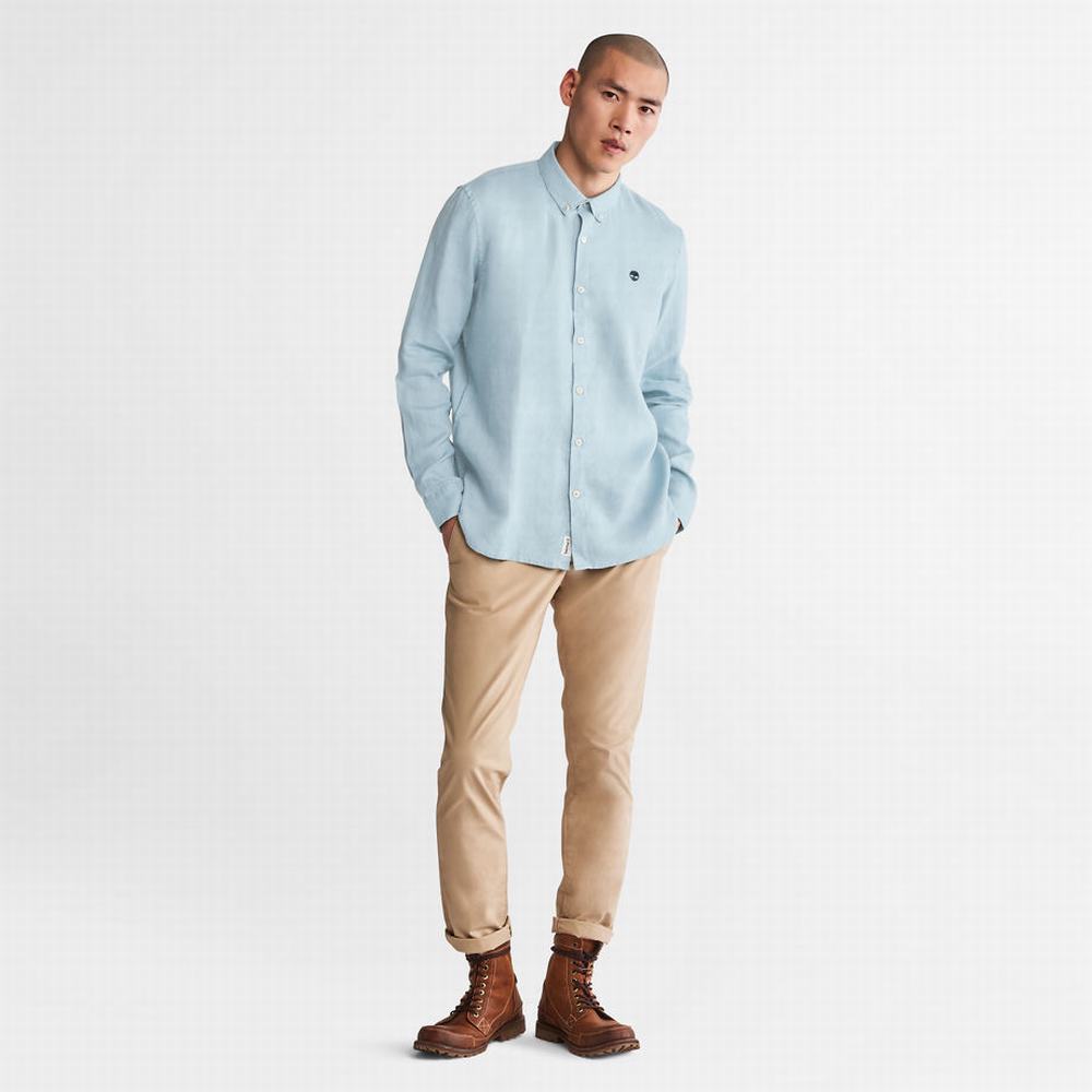 Pánské Košile Timberland Mill River LS Linen Světle Blankyt | TI97136-426