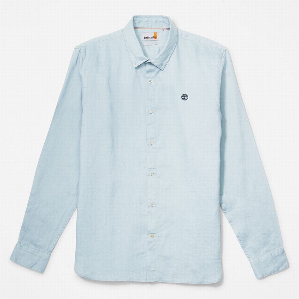 Pánské Košile Timberland Mill River LS Linen Světle Blankyt | TI97136-426