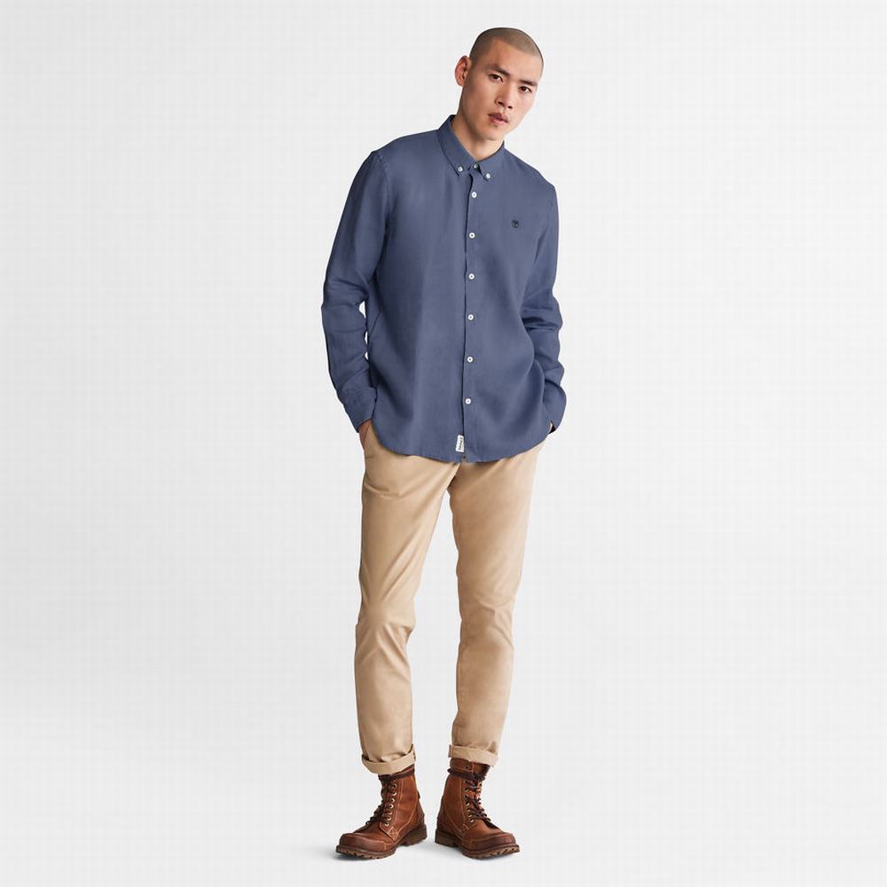 Pánské Košile Timberland Mill River Slim-Fit Linen Blankyt Tmavě Blankyt | TI10546-824