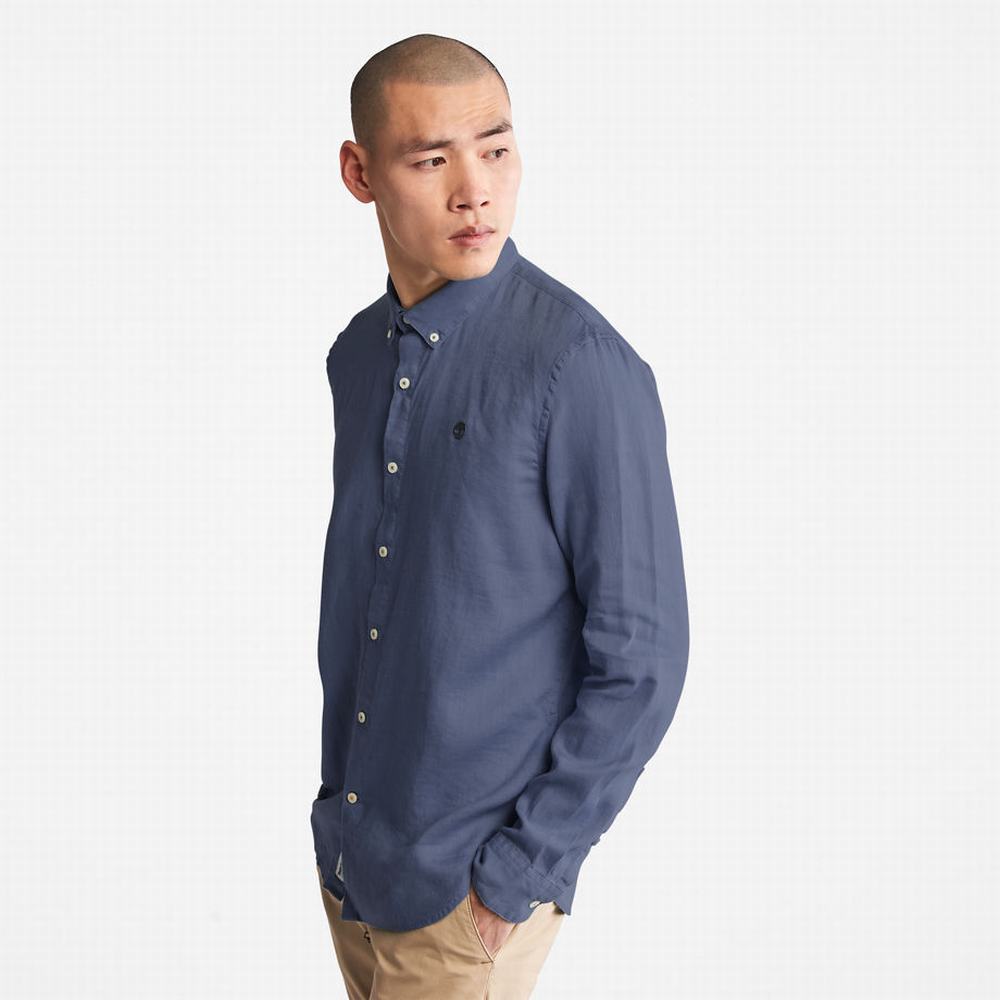 Pánské Košile Timberland Mill River Slim-Fit Linen Blankyt Tmavě Blankyt | TI10546-824