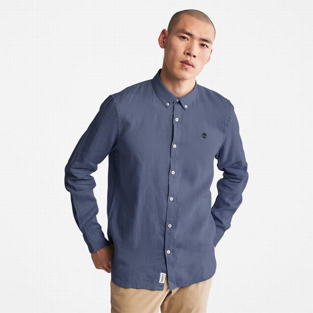 Pánské Košile Timberland Mill River Slim-Fit Linen Blankyt Tmavě Blankyt | TI10546-824