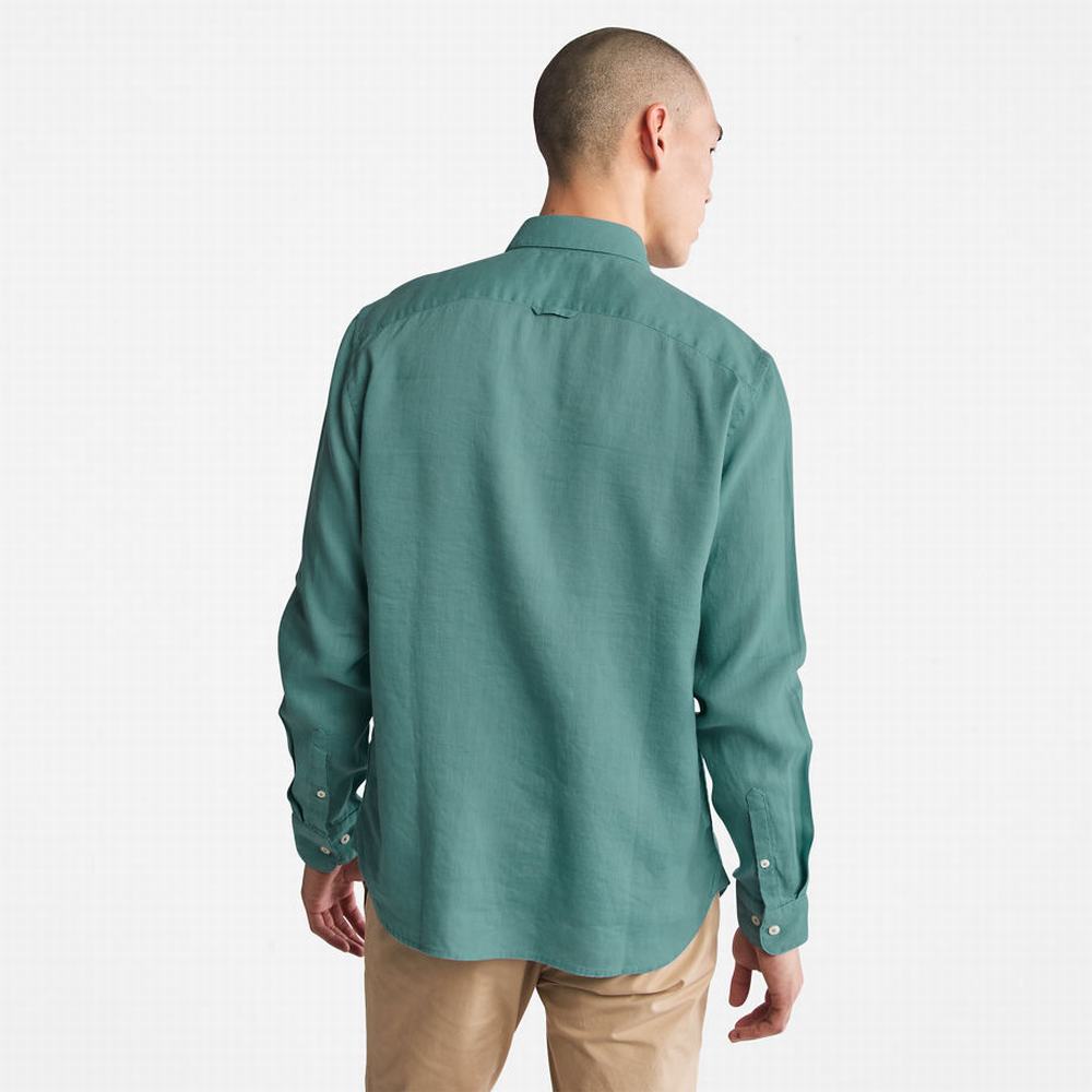Pánské Košile Timberland Mill River Slim-Fit Linen Tyrkysové | TI13874-027