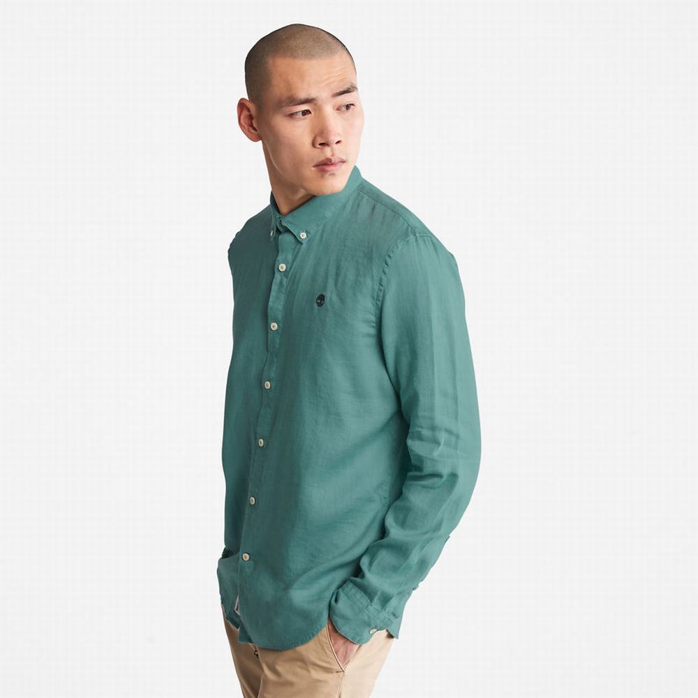 Pánské Košile Timberland Mill River Slim-Fit Linen Tyrkysové | TI13874-027