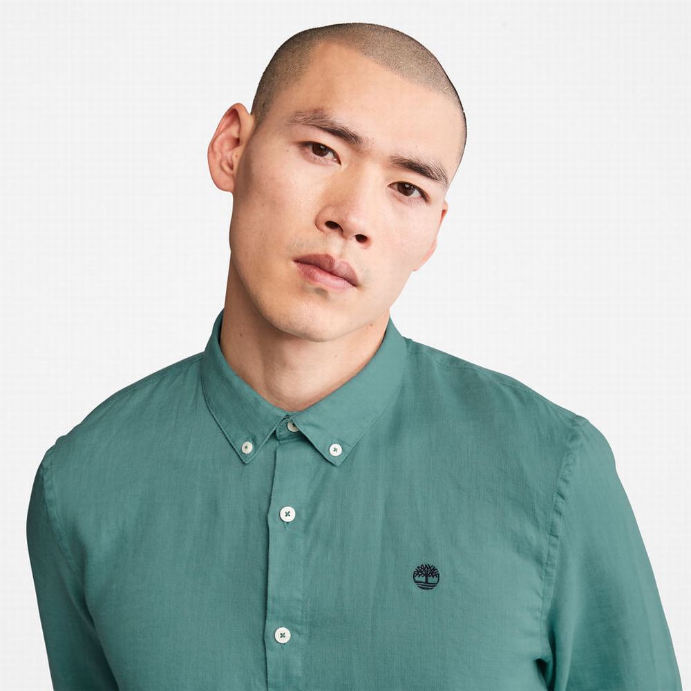 Pánské Košile Timberland Mill River Slim-Fit Linen Tyrkysové | TI13874-027