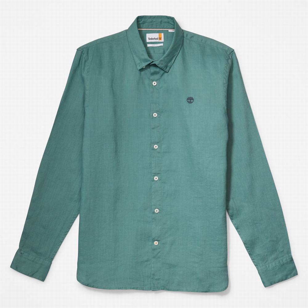 Pánské Košile Timberland Mill River Slim-Fit Linen Tyrkysové | TI13874-027