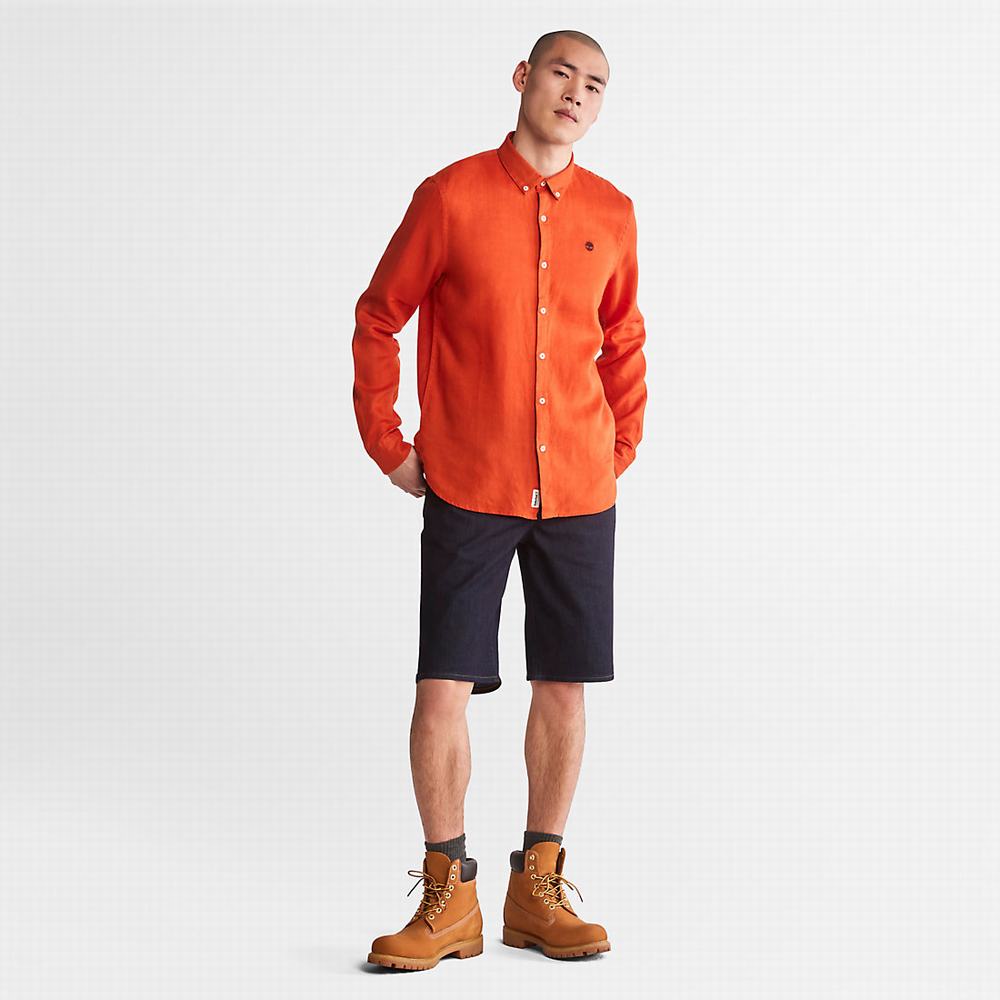 Pánské Košile Timberland Mill River Slim-Fit Linen Oranžové | TI73681-197