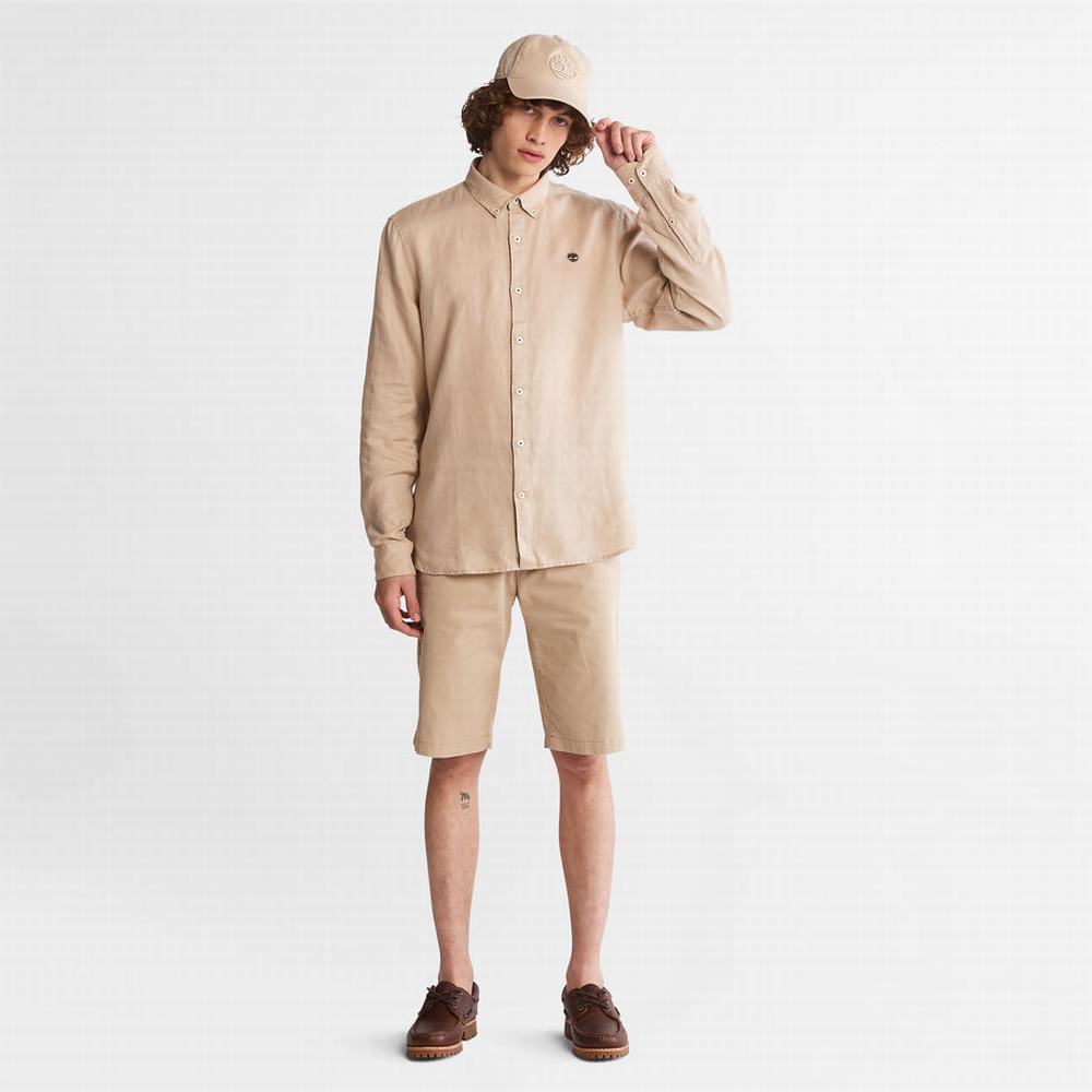 Pánské Košile Timberland Mill River Slim-Fit Linen Béžový | TI87693-934