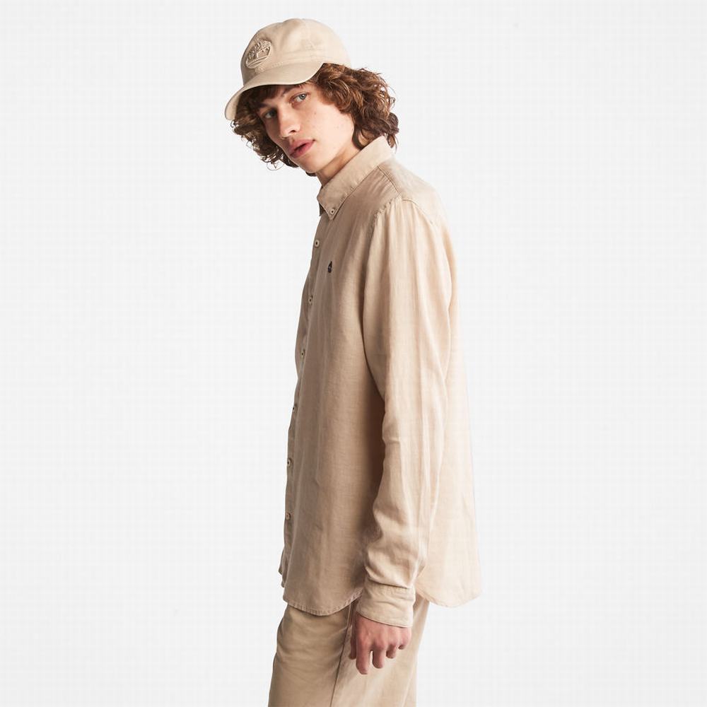 Pánské Košile Timberland Mill River Slim-Fit Linen Béžový | TI87693-934