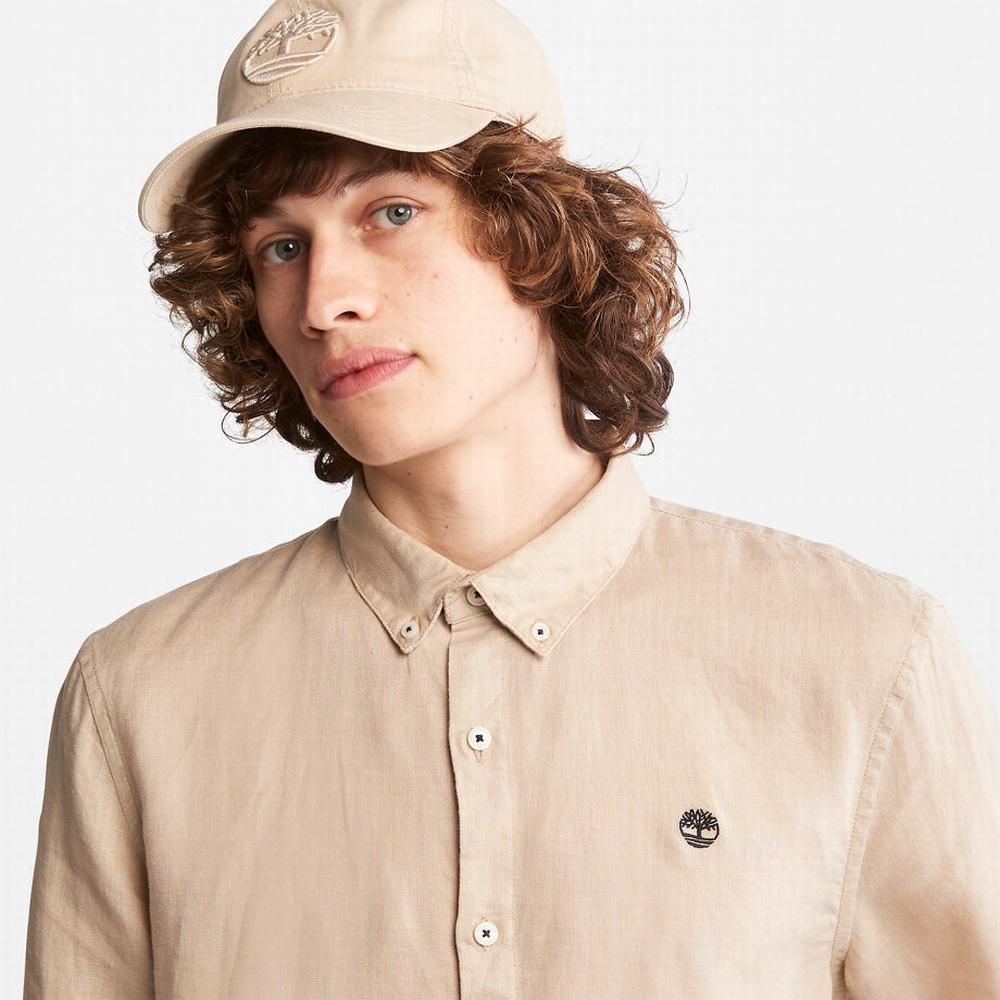 Pánské Košile Timberland Mill River Slim-Fit Linen Béžový | TI87693-934