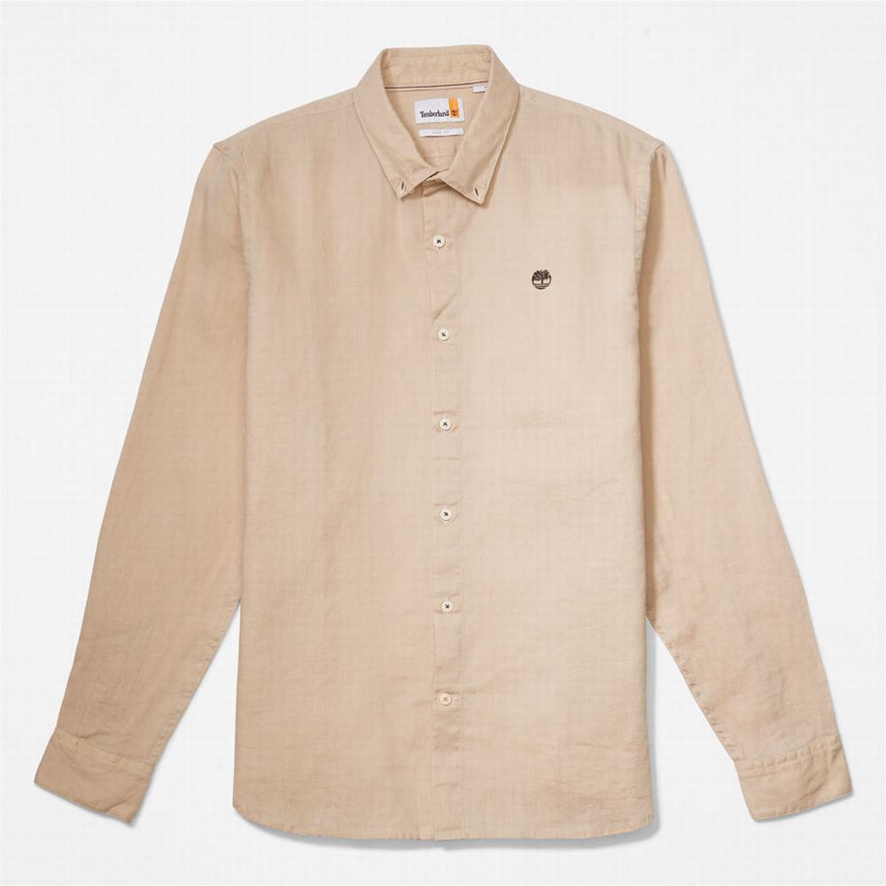 Pánské Košile Timberland Mill River Slim-Fit Linen Béžový | TI87693-934