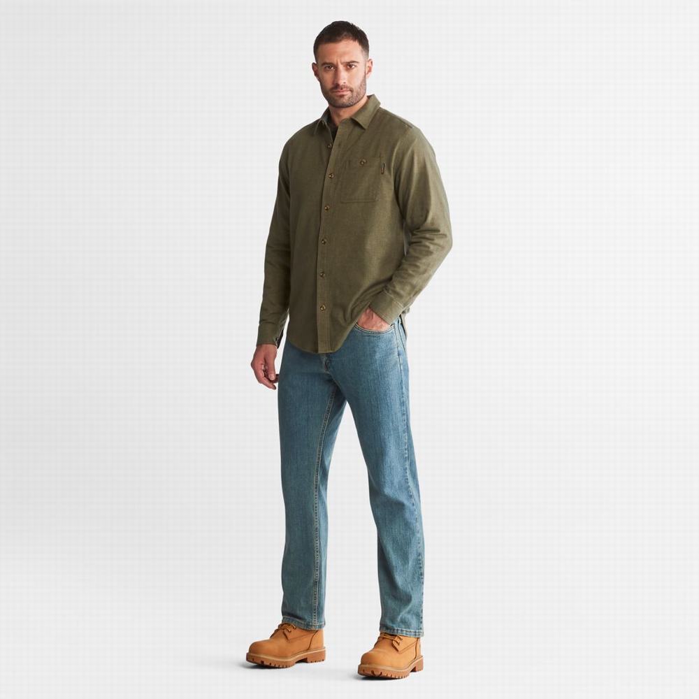 Pánské Košile Timberland PRO® Woodfort Midweight Flannel Pracovní Tmavě Zelene | TI60278-143