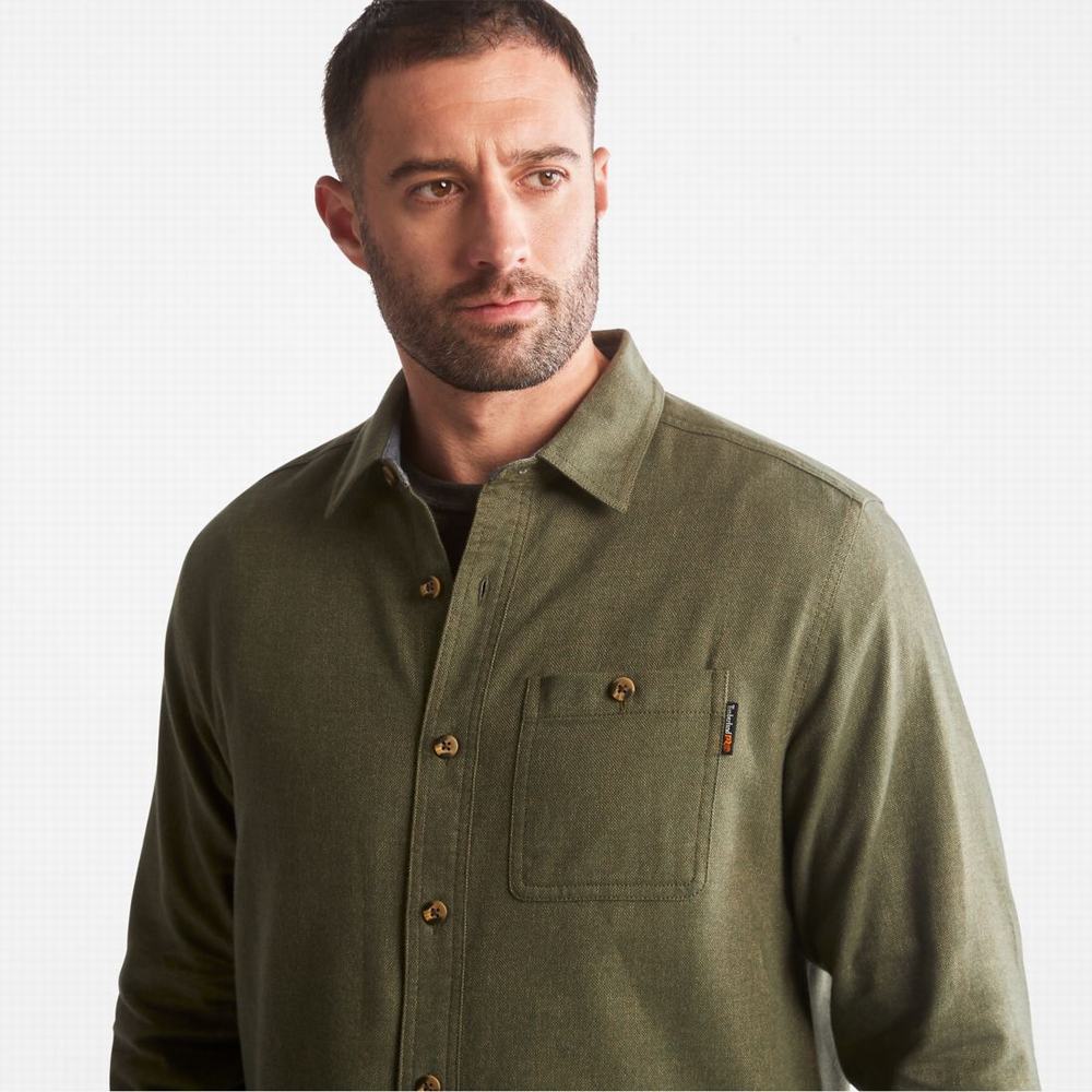 Pánské Košile Timberland PRO® Woodfort Midweight Flannel Pracovní Tmavě Zelene | TI60278-143