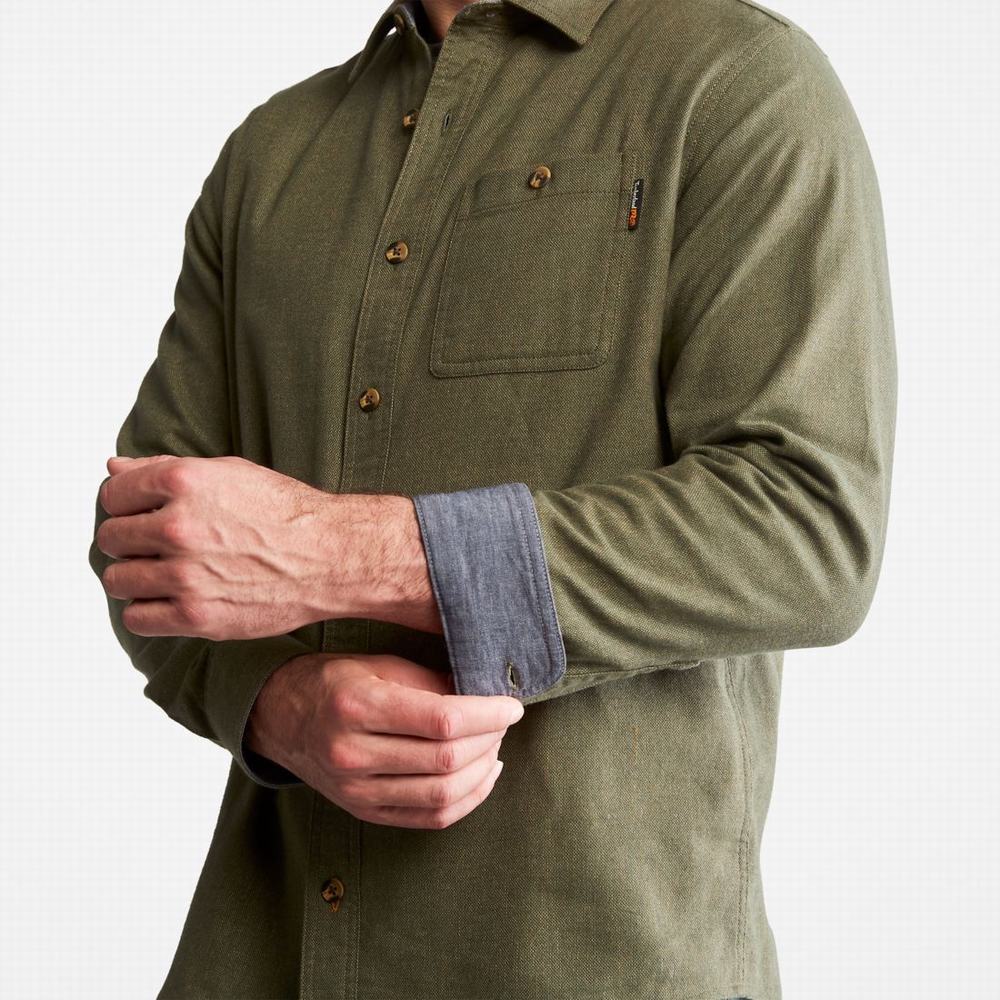 Pánské Košile Timberland PRO® Woodfort Midweight Flannel Pracovní Tmavě Zelene | TI60278-143