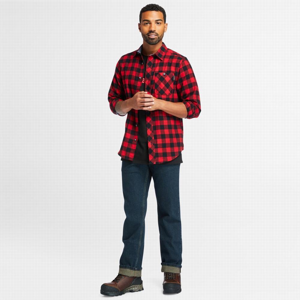 Pánské Košile Timberland PRO® Woodfort Midweight Flannel Pracovní Červené Černé | TI71932-708