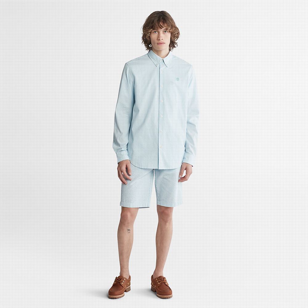 Pánské Košile Timberland Pruhovaný Seersucker Světle Blankyt | TI79245-297