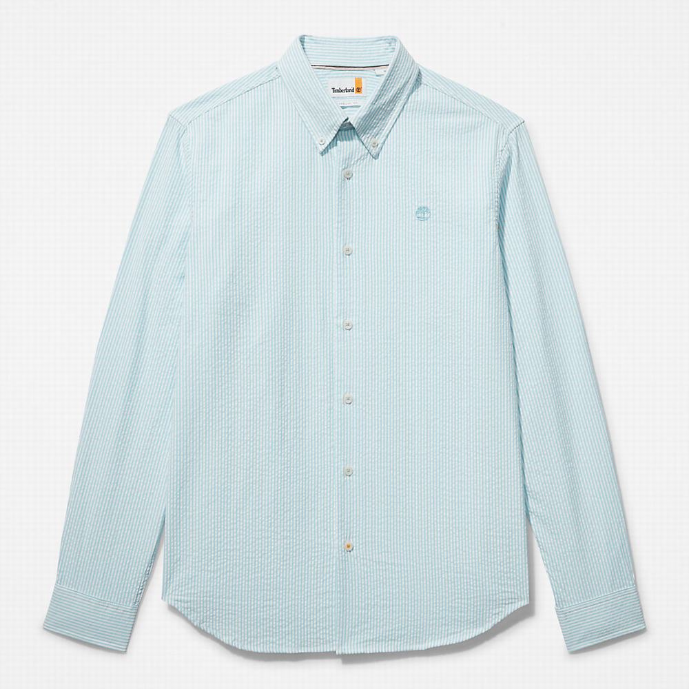 Pánské Košile Timberland Pruhovaný Seersucker Světle Blankyt | TI79245-297
