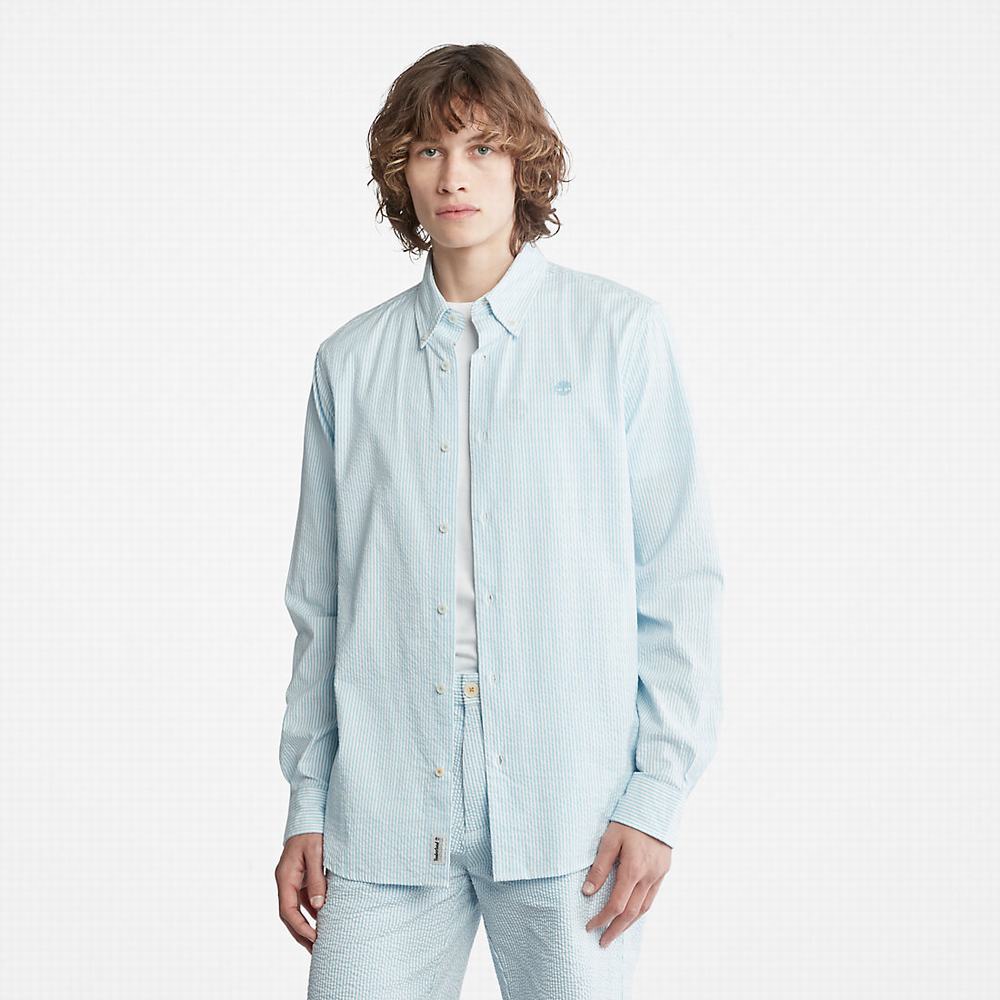 Pánské Košile Timberland Pruhovaný Seersucker Světle Blankyt | TI79245-297