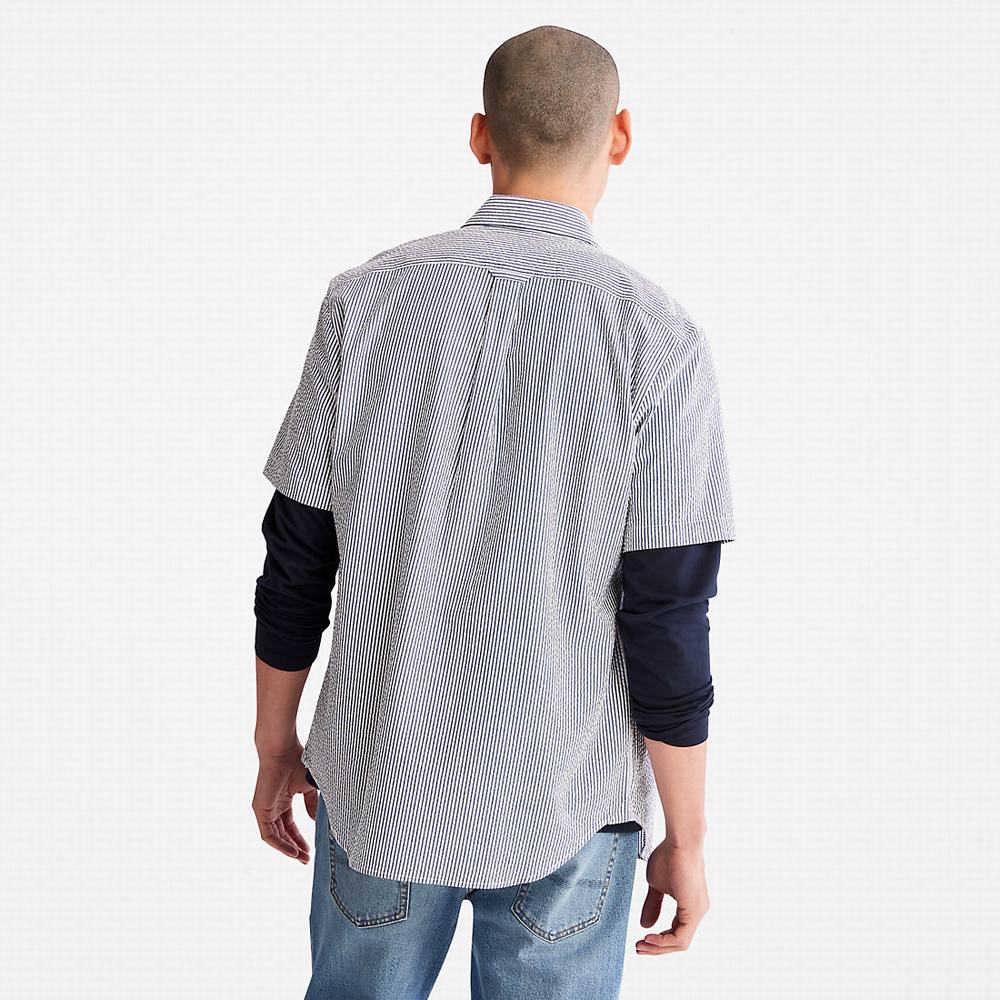 Pánské Košile Timberland SS Seersucker Tmavě Blankyt | TI08391-064