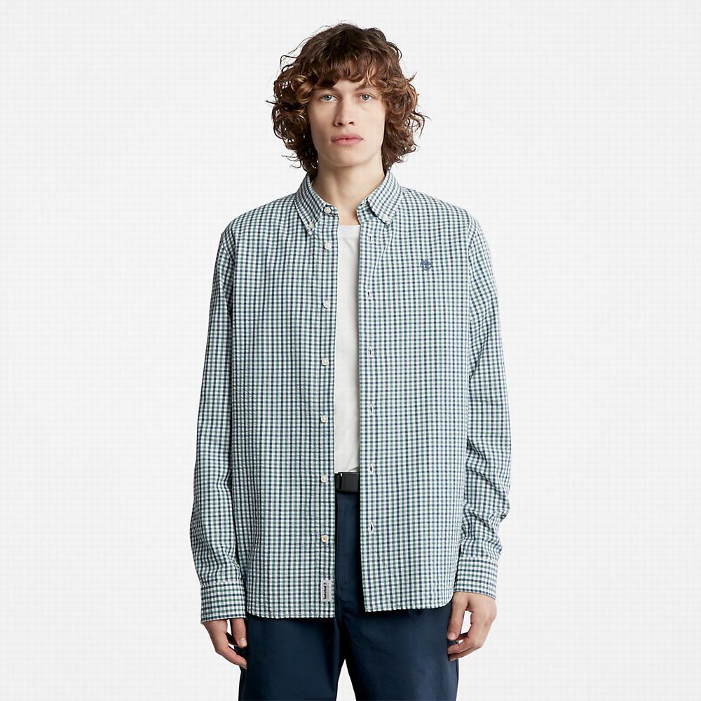 Pánské Košile Timberland Seersucker Gingham Tyrkysové | TI56017-150