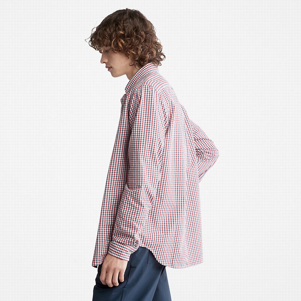 Pánské Košile Timberland Seersucker Gingham Tmavě Blankyt | TI69431-681