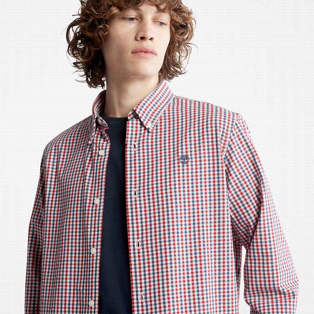 Pánské Košile Timberland Seersucker Gingham Tmavě Blankyt | TI69431-681