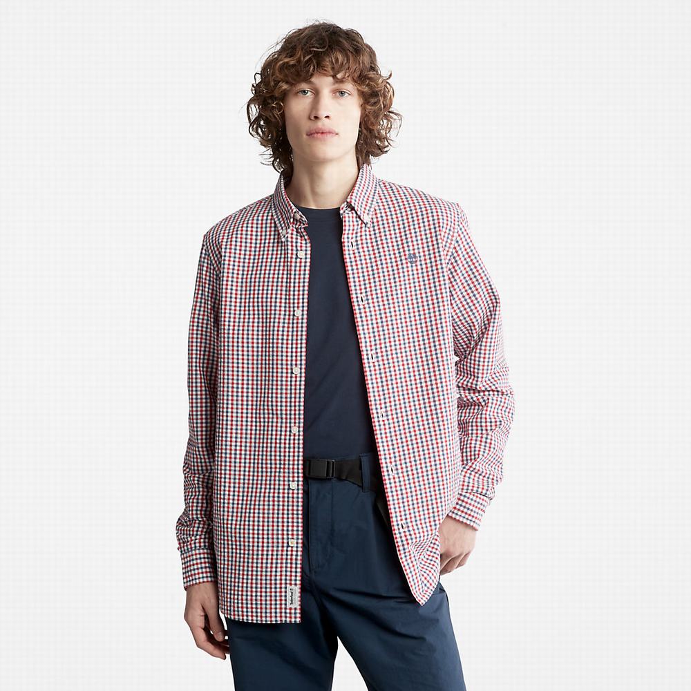Pánské Košile Timberland Seersucker Gingham Tmavě Blankyt | TI69431-681