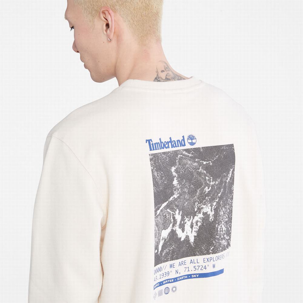 Pánské Mikiny Timberland Photographic Crewneck Bílé | TI83941-274