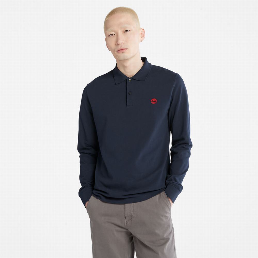 Pánské Polo Triko Timberland Millers River LS Tmavě Blankyt | TI34876-043