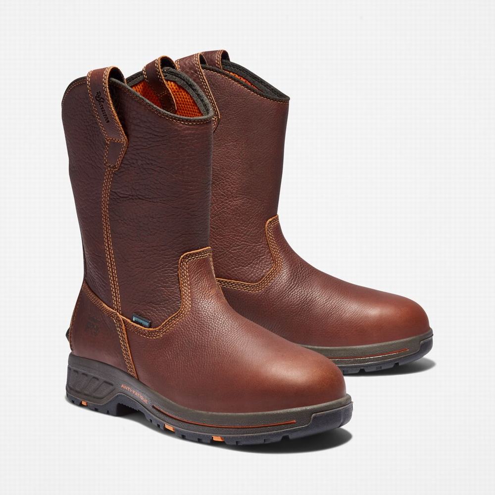 Pánské Pracovní Boty Timberland PRO® Helix HD Pull On Waterproof Červené Hnědé | TI12486-745