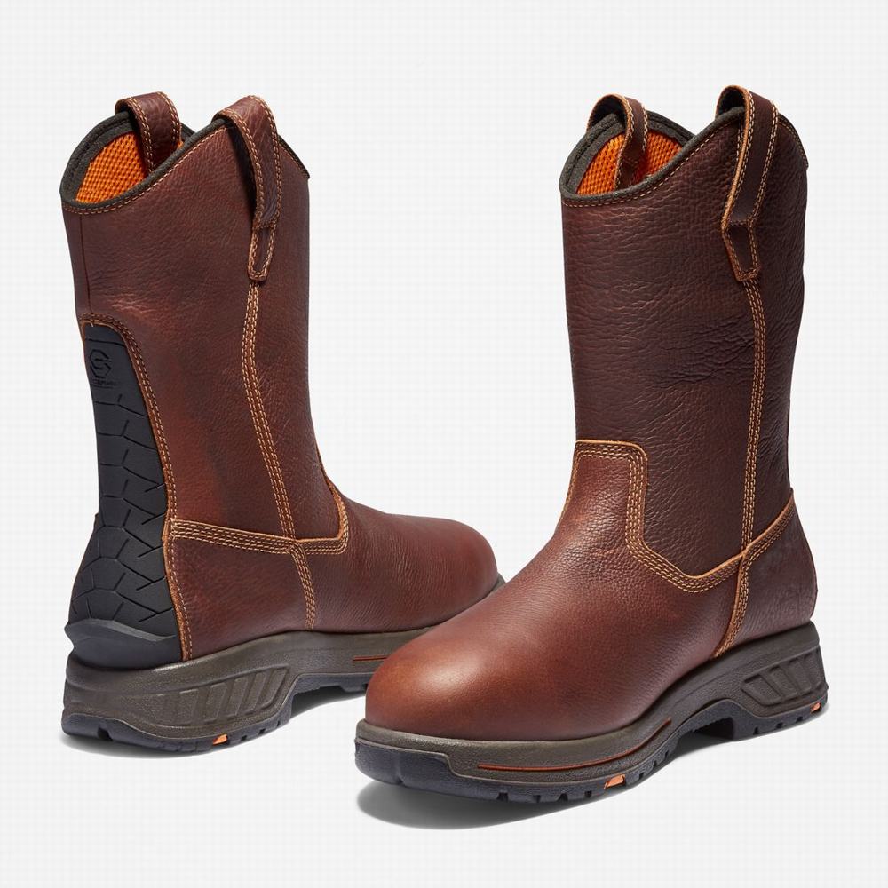 Pánské Pracovní Boty Timberland PRO® Helix HD Pull On Waterproof Červené Hnědé | TI12486-745