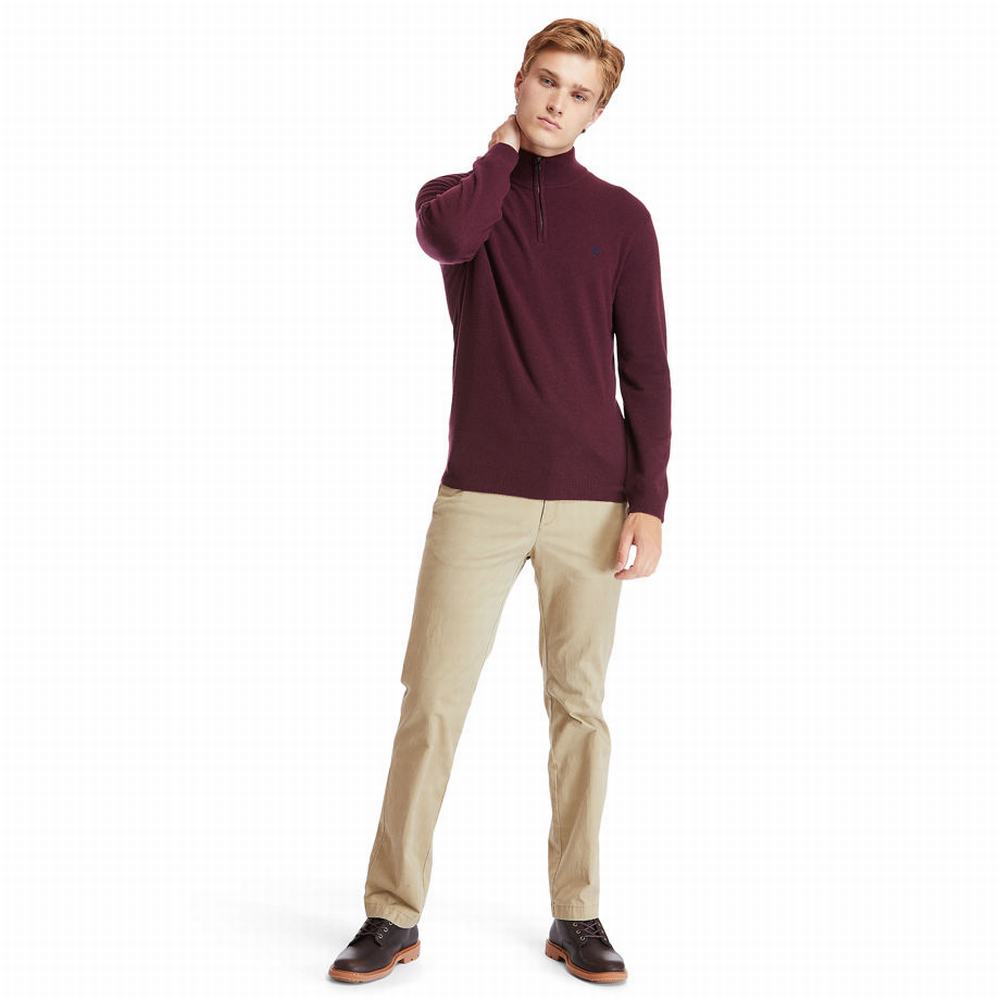 Pánské Svetry Timberland Cohas Brook Zip-neck Vínové | TI46978-679