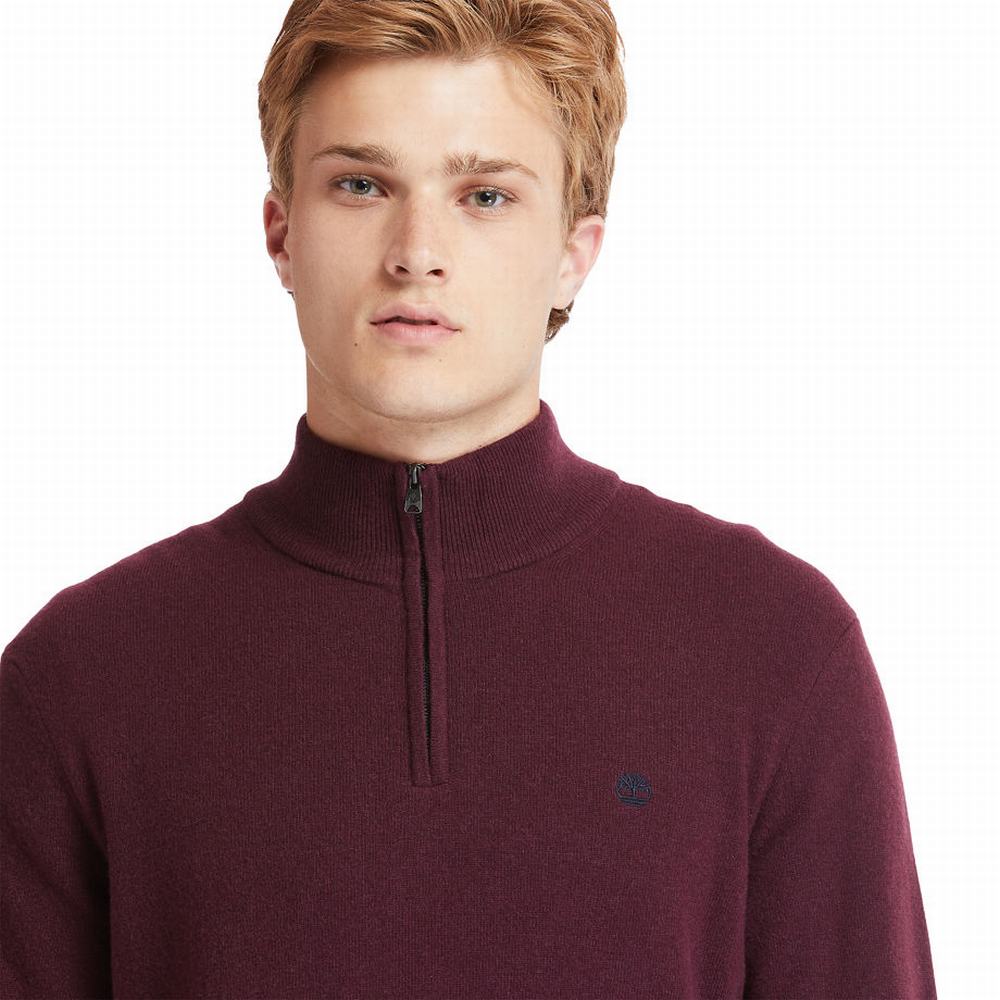 Pánské Svetry Timberland Cohas Brook Zip-neck Vínové | TI46978-679