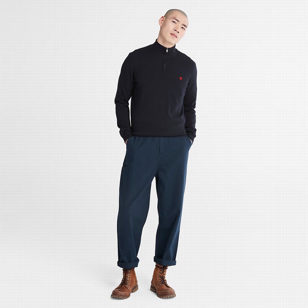 Pánské Svetry Timberland Cohas Brook Zip-neck Tmavě Blankyt | TI91584-691