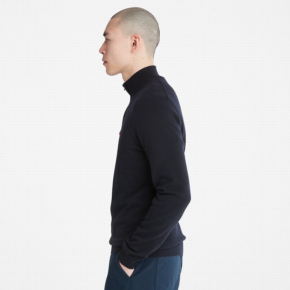 Pánské Svetry Timberland Cohas Brook Zip-neck Tmavě Blankyt | TI91584-691