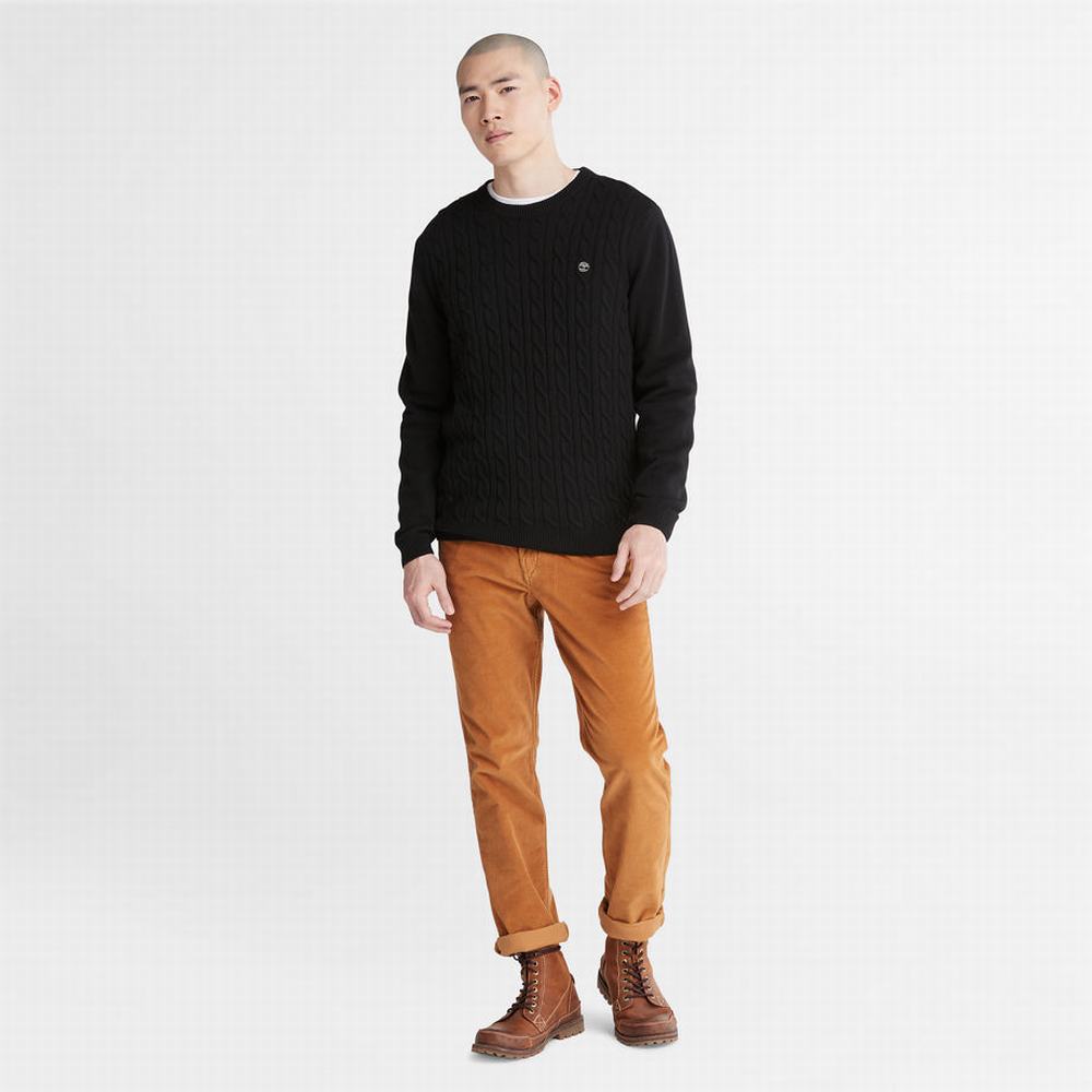 Pánské Svetry Timberland Phillips Brook Vlna-Blend Cable Crewneck Černé | TI50986-576