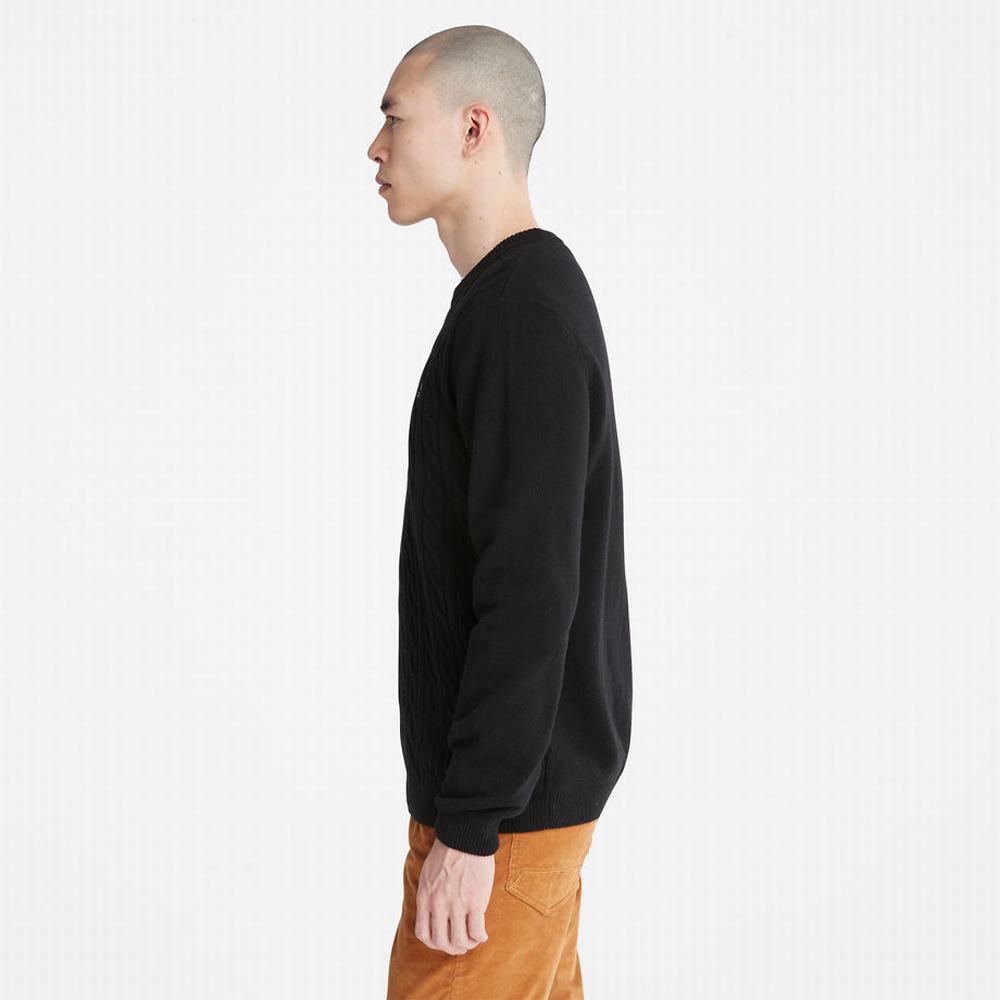 Pánské Svetry Timberland Phillips Brook Vlna-Blend Cable Crewneck Černé | TI50986-576