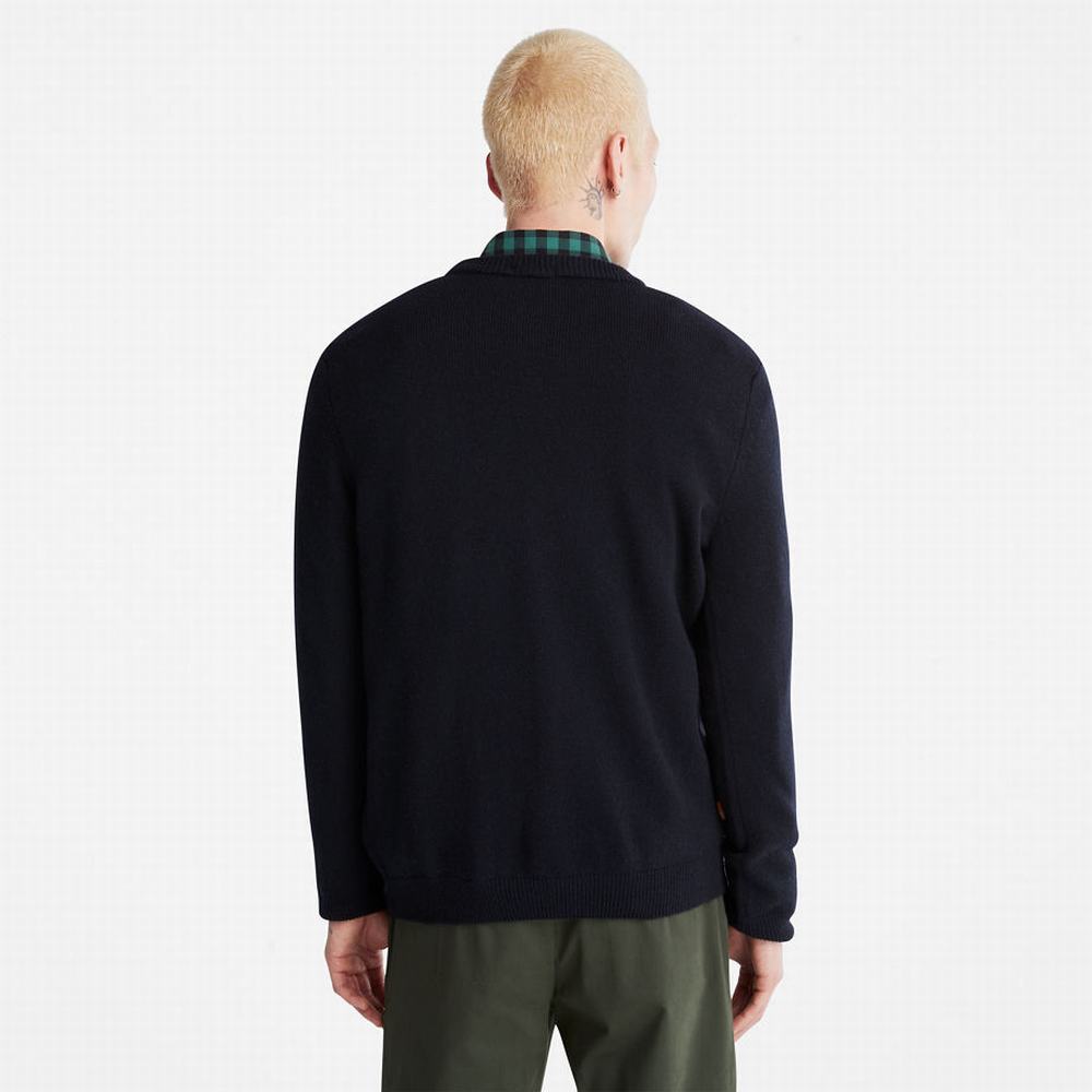 Pánské Svetry Timberland Phillips Brook Vlna-Blend Cable Crewneck Tmavě Blankyt | TI75042-815
