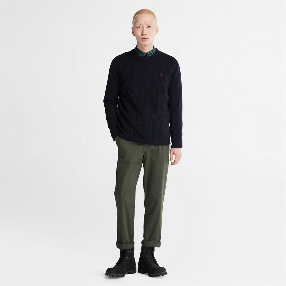 Pánské Svetry Timberland Phillips Brook Vlna-Blend Cable Crewneck Tmavě Blankyt | TI75042-815