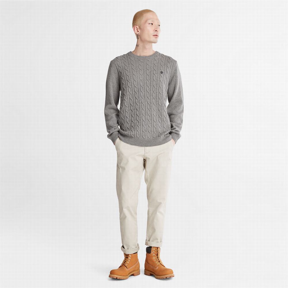 Pánské Svetry Timberland Phillips Brook Vlna-Blend Cable Crewneck Šedé | TI93658-192