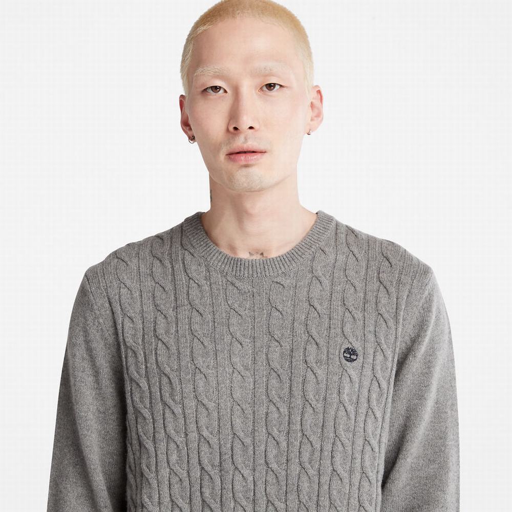 Pánské Svetry Timberland Phillips Brook Vlna-Blend Cable Crewneck Šedé | TI93658-192