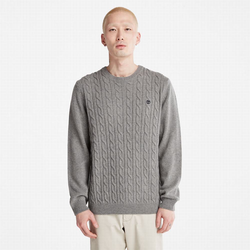 Pánské Svetry Timberland Phillips Brook Vlna-Blend Cable Crewneck Šedé | TI93658-192