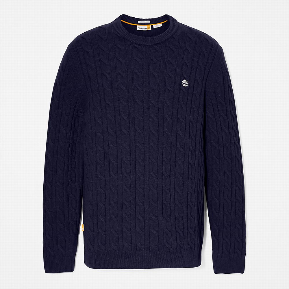 Pánské Svetry Timberland Phillips Brook Cable-knit Tmavě Blankyt | TI94713-749