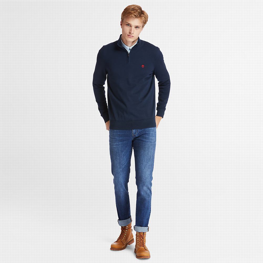 Pánské Svetry Timberland Williams River Zip-neck Tmavě Blankyt | TI68059-085